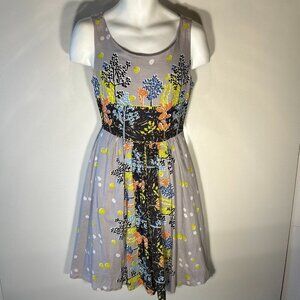 Frock Shop SZ M Light Gray Print Dress 60"s Feminine Art to Wear Vintage